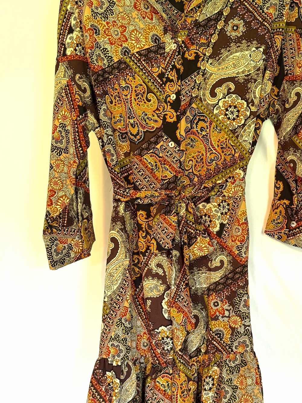 Emma & Michele Paisley Print Dress in Brown, Mustard & Rust